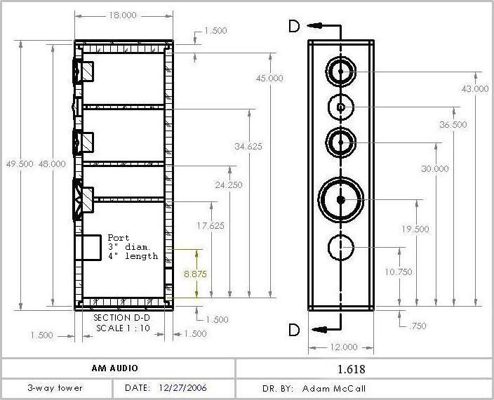 Hi-Vi 3-Way Tower Enclosure Drawing